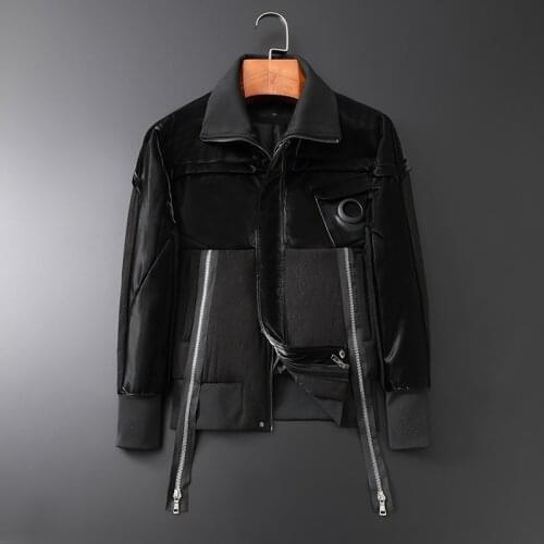 2021 mens fashion brand motorcycle style zip decoration short jacket male fall/winter lapel motorcycle jacket slim black top