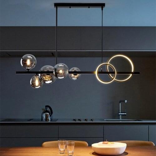 Dining Room Chandelier Modern Living Room Kitchen Island Hanging Lamp Nordic Creative Bubble Ball Black Long LED Pendant Lights