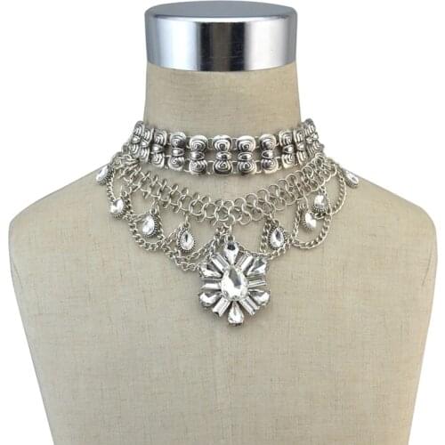 Fashion Zircon Colorful Flower Pendant Necklace For Women Jewelry Shiny Multi-Layers Chain Clavicle Princess Choker Accessories