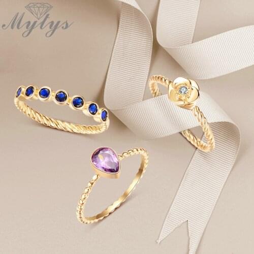 Mytys Trendy Rings Sets for Women Three in One Stackable Rings 3pcs Gold Filled Jewelry Gift R2172 R2181 R2183