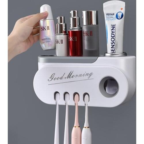 Multi-hanging Toothbrush Holder Automatic Toothpaste Squeezer Multi-function Makeup Sundries Storage Rack Bathroom Accessories