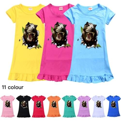 Girl New Summer Nightdress Short Sleeve Satin Soft Comfortable Cool Dress Kid Sleepwear Baby Childrens Pajamas Dinosaur Pijamas