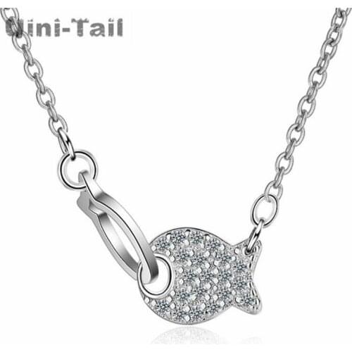 Uini-Tail hot new 925 sterling silver two kissing small fish micro-inlaid necklace Korean fashion trend sweet two-color necklace