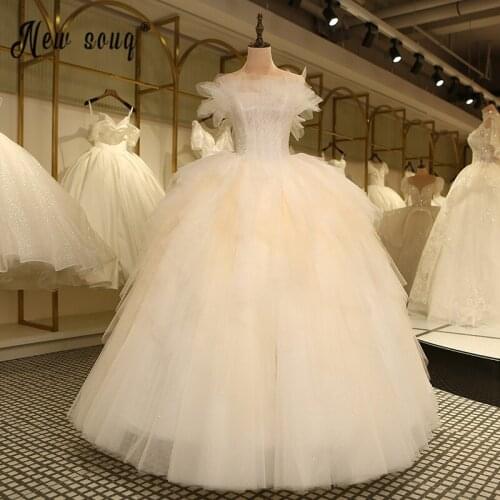 Luxury Long Tulle Wedding Dress Sequins Fashion Rhinestone Ball Gown Bridal Floor Length Party Dress Lace Up Robe De Mariee