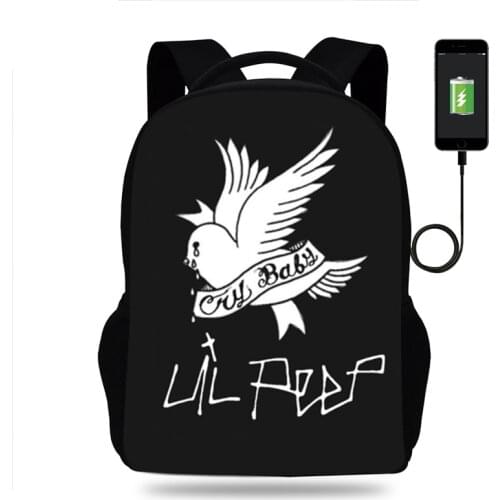 Lil Peep Backpack Boys Girls School Bag Children Book Bags Men Women Rucksack Teens USB Travel Knapsack Mochila