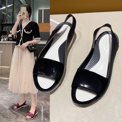 Women Sandals 2021 Summer Fashion All-Match Ladies Flat Fish Mouth Slipper Thick Bottom Soft Sole Casual Beach Roman Jelly Shoes