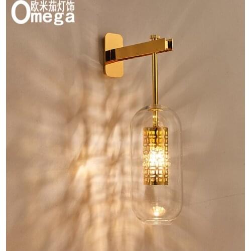Nordic post-modern light luxury wrought iron glass wall lamp living room bedroom bedside restaurant lantern creative wall lamp