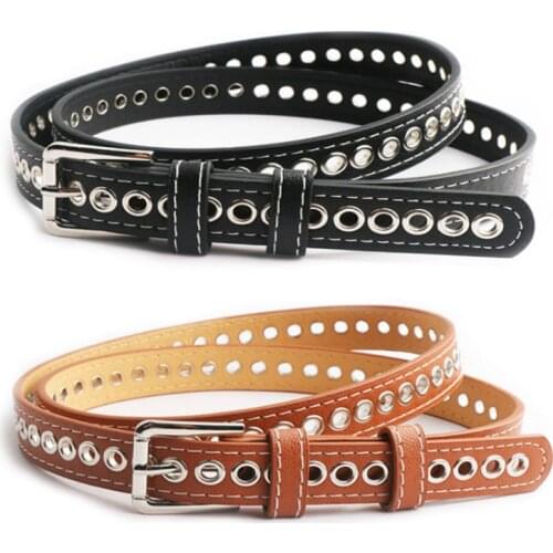 Lengthened 105--135cm Women Belt Hollow Fashion PU Leather Fine Decorative Jeans With Simple Versatile Skirt Soft Inlaid Rivets