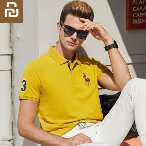 Youpin Trend Fashion Embroidered Mens Short Sleeve T-shirt Pure cotton leisure Breathable Business POLO shirt