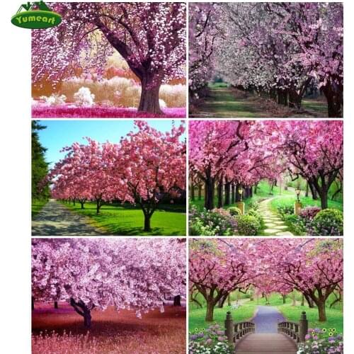 Yumeart Handmade Diamond Embroidery Scenery Picture DIY Diamond Painting Cherry Tree Cross Stitch Diamond Rhinestones Wall Decor