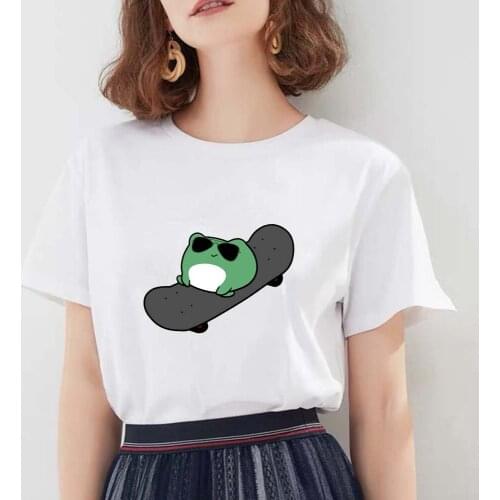 2021 Summer Womens T-shirt Skateboard Woman Frog T Shirt Harajuku Graphic Tee Y2k Top Aesthetic Clothes Vintage Fashion Shirt