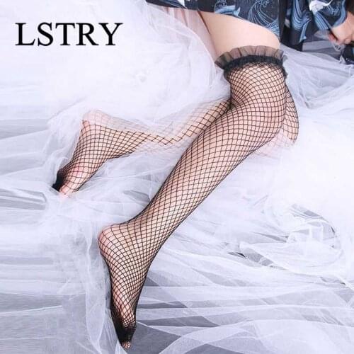 1 Pairs Women Sexy Lace Fishnet Stockings Thigh High Over Knee Socks Nylon Long Socks Hosiery Anime Lolita Socks Bow Stockings