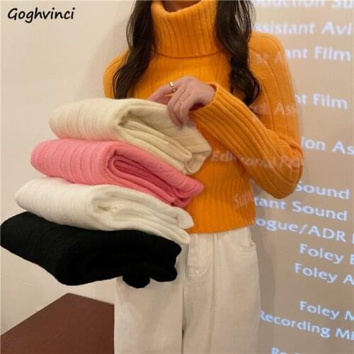 Women Pullover Turtleneck Solid Warm Thicken All-match Knitted Sweaters Female Simple Fashion Korean Style Ins Chic Streetwear