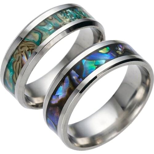Women Man Wedding Band Ring Black Abalone Shell Stainless Steel Ring Finger Jewelry Good Quality