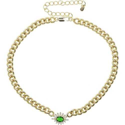 Big chunky cuban chain choker necklace green cubic zirconia gold fashion women jewelry