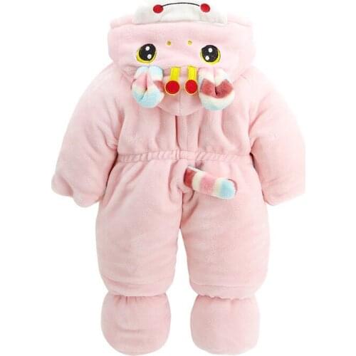 2021 Winter Christmas Baby Clothes Cartoon Giraffe Pink Cute Baby Girls Rompers Newborn Hooped Thick Outwear Wholesale China