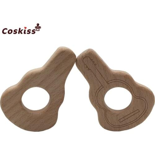 10pc Baby Teether Wooden Violin Pendant DIY Jewelry Necklace Bracelets Pendant BPA Free Pacifier Chain Wooden Guitar Teether