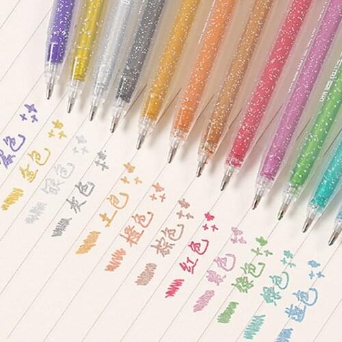 12Colors/set DIY Painting Highlighter Pen Cute Glitter Color Gel Pen Writing Tool For Girl Kids Gifts School Art Stationery