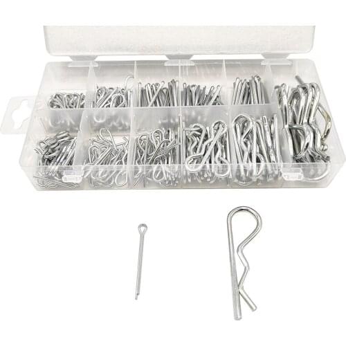 250Pcs/Box Split Pin R Type Pin R Clip Cotter Split Combination Set Galvanized Steel Anti-Rust Hook Hairpin Fastener Set