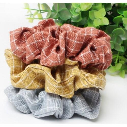 3pcs Plaid Hair Scrunchies Set for Girls Women Hair Elastic Hair Bands Hair Ties Metallic Color Pastel Small Scrunchies Headwear