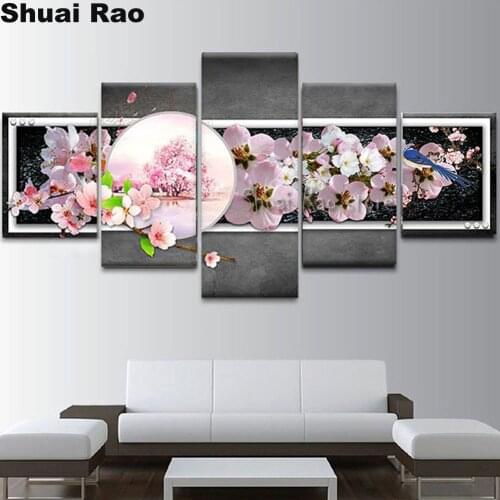 5 pcs diamond art rhinestone flower birds moon embroidery diamond mosaic full round/square 5d diamond painting sale