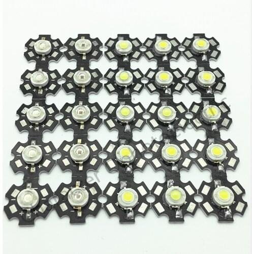 50pcs 1W 3W High Power white warm white red green Blue Royal blue 660nm LED with 20mm star pcb