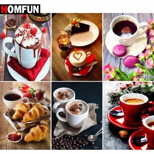 HOMFUN Diamond Painting Full Square/Round Diamond "Coffee dessert theme " Pattern Embroidery Cross Stitch 5D Rhinestone Painting