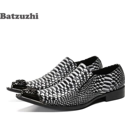 Batzuzhi Italian Type Leather Mens Dress Shoes Pointed Toe Fish Scale Style Leather Dress Shoes Zapatos Hombre,Big Size US6-US12