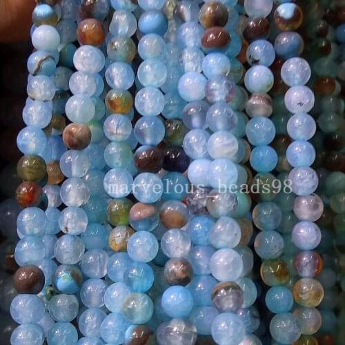 Free Shipping Fashion Jewelry 4mm Smart Sky Blue Dragon Veins Carnelian Round Ball Loose Beads 15" G7066