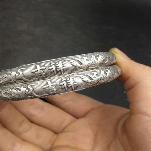 Chinas Old Tibet Silver Engraving Pattern Bracelet A Pair