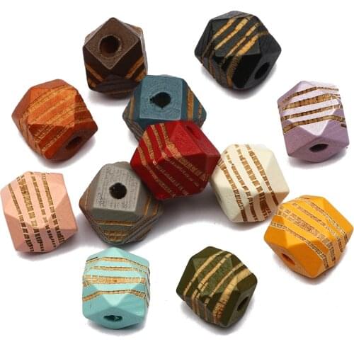 10pcs/lot Mixed Color Natural Geometry Wooden Beads Zebra Pattern Spacer Octagon Beads For Jewelry Making Bracelet Diy Supplies