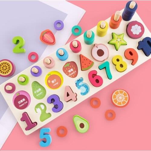 Children Eduactional Toys Digital Shape Fruit Logarithmic Board Montessori Educational Wooden Toys Kids Wooden Math Toys Gifts