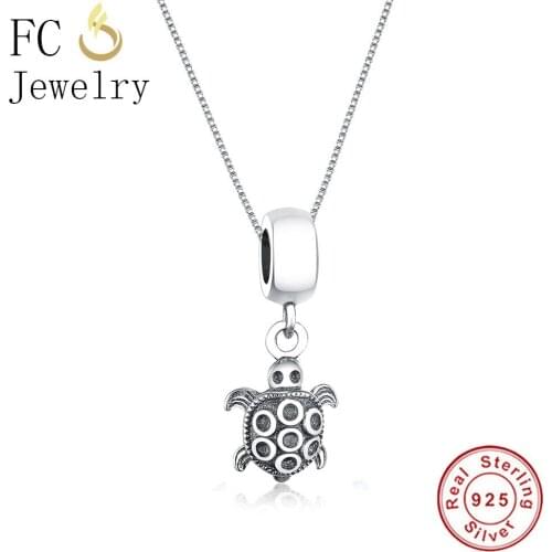 FC Jewelry 925 Sterling Silver Vintage Animal Turtle Tortoise Back Shell Necklaces & Pendants Chain Women Choker Trinket Collar