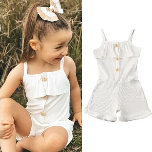 Cotton Newborn Baby Kid Girl Romper Sleeveless Button White Jumpsuit Clothes Outfits