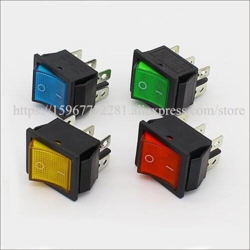 KCD2-202N ON-ON LED Rocke Switch brass spare 6 pins rocker switch with lamp button Switch 50PCS