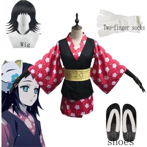 Anime Demon Slayer Makomo Cosplay Costume Kimetsu no Yaiba Kimono Kimono Uniform Outfit Wig Shoes Mask Halloween Party Women Cos