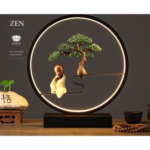 Chinese Style Tea Table Lamp Zen Lotus Design Warm 12W LED Night Light Bedroom Study Living Dining Home Decoration Elder Gift