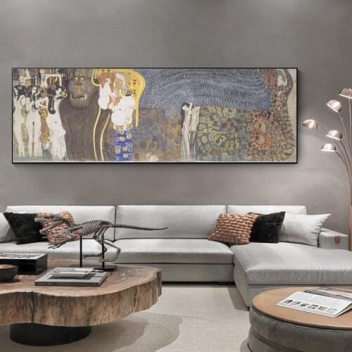 Classical Famous Painting Posters and Prints Wall Art Oil Painting Beethoven Frieze by Gustav Klimt Decorative Painting for Room