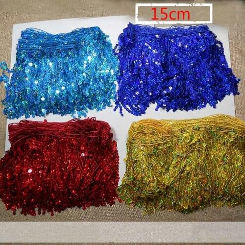 15CM Laser sequined Fringe trimming lace For DIY Sewing Latin Dance Dress,sequin Fringe trims 6 meters /lot