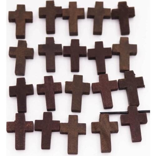20PCS Small Cross Charms Wood Pendants 2mm Top Holes 15mmX22mm Black Brown Beige Choose