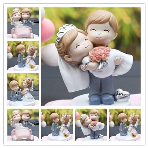Cute Style Bride and Groom Wedding Cake Topper Figurines Engagement /Wedding Cake Decorating Mixed Style Car Decortion Figurines