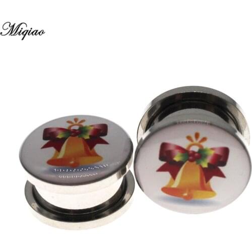 Miqiao 2pcs Fashion Bell Stainless Steel Ear Expanding Thread Tunnel Ear Gauge 4mm-25mm Body Piercing Ornament Christmas Style
