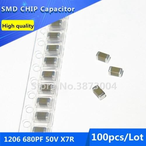 100pcs 1206 680PF 50V X7R 10% Thick Film Chip Multilayer Ceramic Capacitor