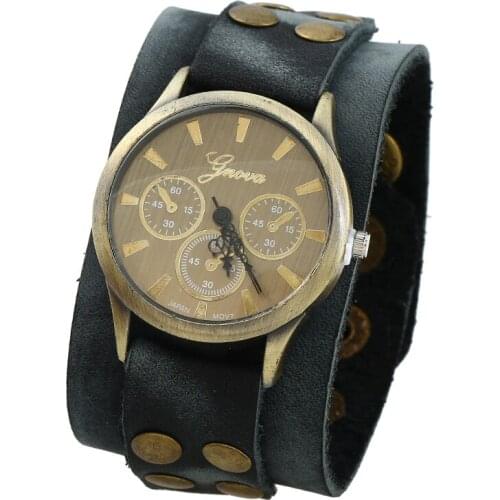 Gnova Platinum Japanese Movement Vintage Genuine Leather Men Watch Fashion Urban Strap Quartz Wristwatch Punk Bracelet A063