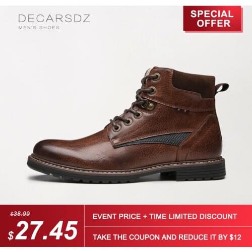 DECARSDZ Men Winter Boots 2021 Autumn New Fashion Shoes Men Boots Comfy Lace-up Leather Warm Short plush Mens Boots Men Shoes