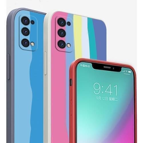 For OPPO Realme C21 C20 C11 Case Soft Silicone Skin Square rainbow protective Back Cover Case For OPPO Realme C12 C15 C25 Shell