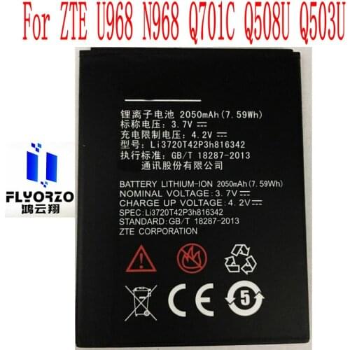 New High Quality 2050mAh Li3720T42P3h816342 Battery For ZTE U968 N968 Q701C Q508U Q503U Mobile Phone