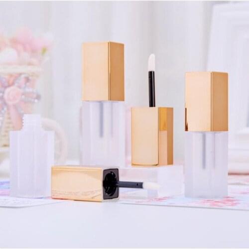 Wholesale Lipgloss Bottles Lip Tubes Square Lip Gloss Containers Gold Cap Lipgloss Lipbalm Tubes Lipstick Cosmetics Packaging