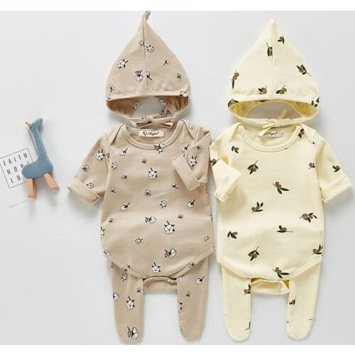 HAYANA 2021 Autumn New Baby Set Cotton Toddler Suit Long Sleeve Blouse with Hat 3Pcs Casual Infant Clothes