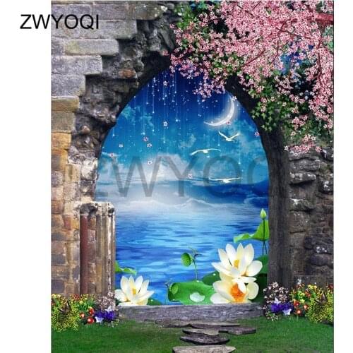 Full Round Diamond painting Lotus flower lake Full Square Diamond embroidery Cross stitch Lotus flower lake 3DDIY Diamond mosaic